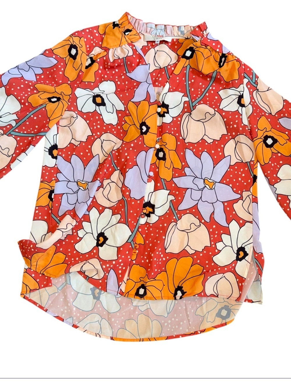 Crosby by Mollie Burch Dopamine Floral Button Front Blouse Balloon Long Sleeves - Picture 5 of 13